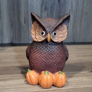 Vintage Owl Figurine with Pumpkins Fall Decor